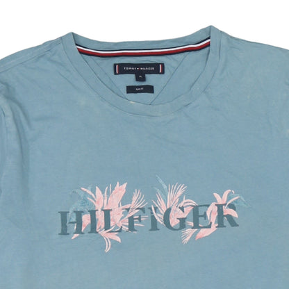 Tommy Hilfiger Men’s Blue Floral Logo Slim Fit Cotton T-Shirt Size M