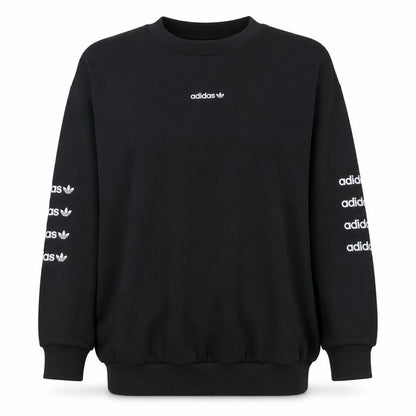 Adidas Women Black Crew Neck Pullover Sweatshirt UK 10 Logo Print