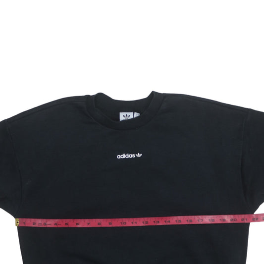 Adidas Women Black Crew Neck Pullover Sweatshirt UK 10 Logo Print