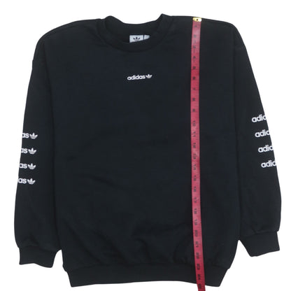 Adidas Women Black Crew Neck Pullover Sweatshirt UK 10 Logo Print