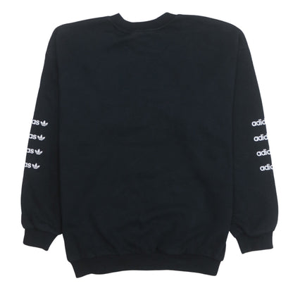 Adidas Women Black Crew Neck Pullover Sweatshirt UK 10 Logo Print