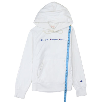 Champion Womens White Reverse Weave Hoodie Medium Pullover Cotton Blend