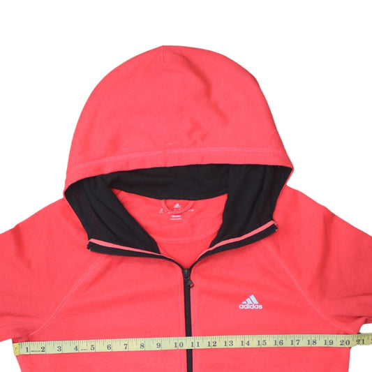 Adidas Womens Red Full Zip Hooded Sweatshirt UK 12-14 Climalite