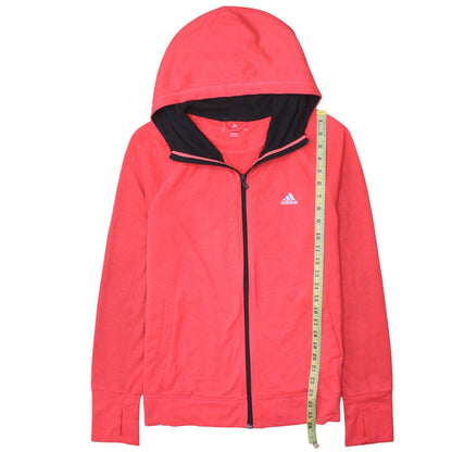 Adidas Womens Red Full Zip Hooded Sweatshirt UK 12-14 Climalite