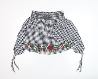 New Look Women Blue Check Embroidered Off Shoulder Cropped Blouse Size 8
