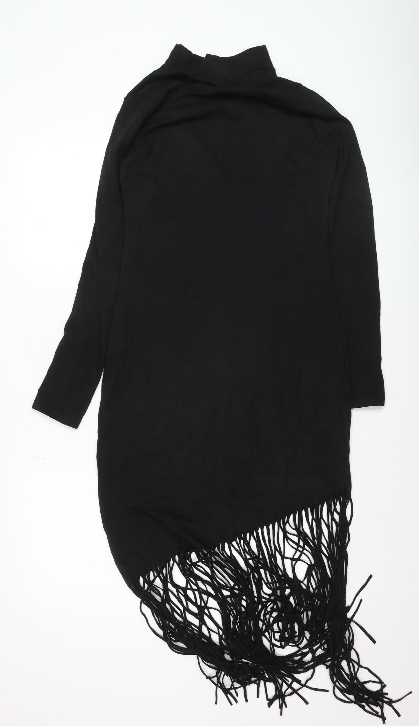 H&M Women’s Black Asymmetric Fringe Midi Dress Size 12