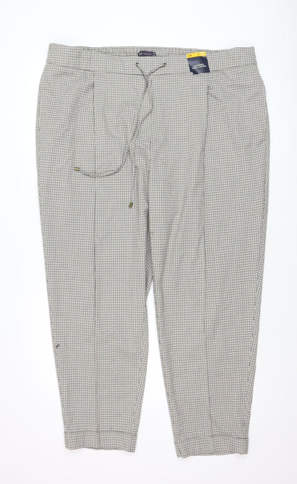 Marks and Spencer Womens Beige Check Tapered Trousers Size 24