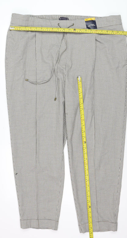 Marks and Spencer Womens Beige Check Tapered Trousers Size 24