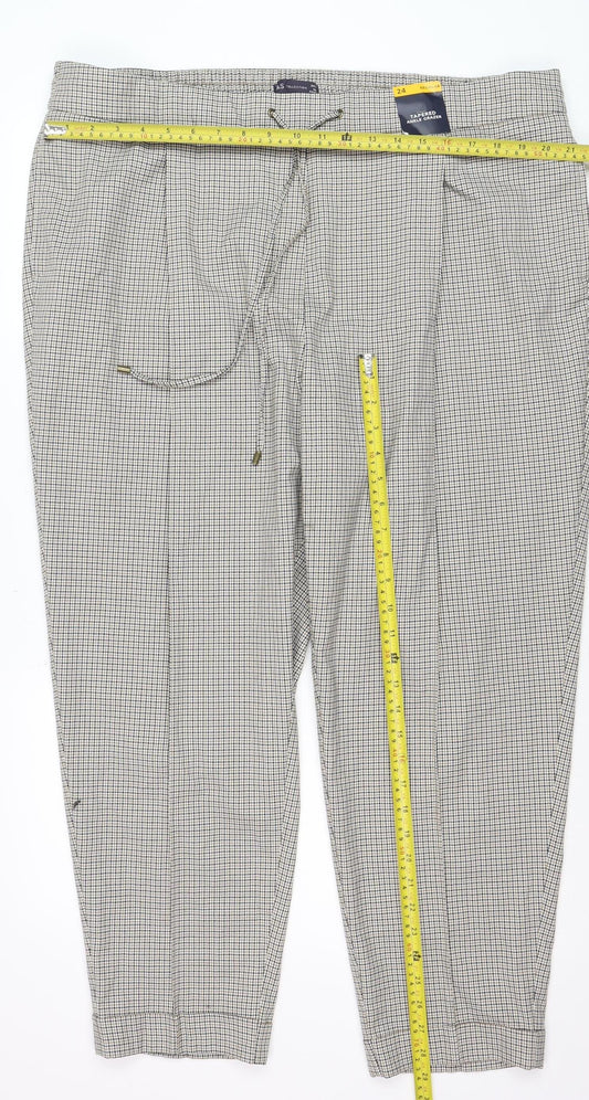 Marks and Spencer Womens Beige Check Tapered Trousers Size 24