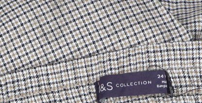 Marks and Spencer Womens Beige Check Tapered Trousers Size 24