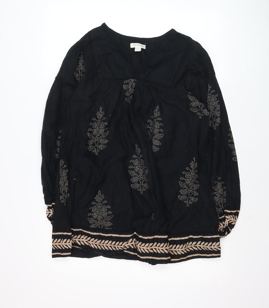 Monsoon Womens Black Embroidered Tunic Blouse Size 10