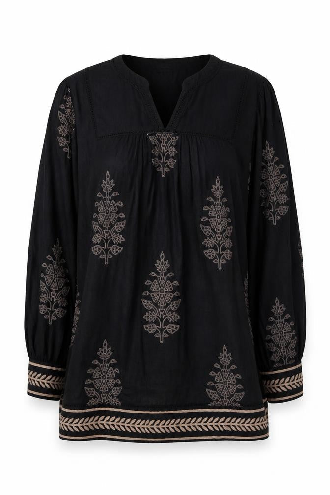 Monsoon Womens Black Embroidered Tunic Blouse Size 10