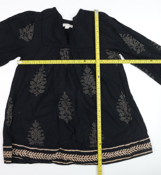 Monsoon Womens Black Embroidered Tunic Blouse Size 10