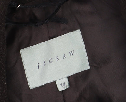Jigsaw Women’s Black Wool Long Overcoat Size 14 Classic Formal