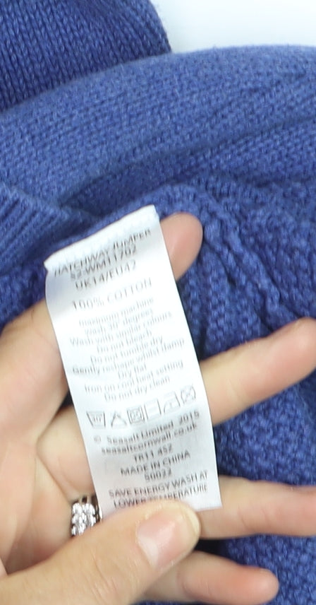 Seasalt Cornwall Women Blue Cotton Crew Neck Jumper Size 14