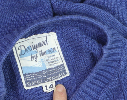 Seasalt Cornwall Women Blue Cotton Crew Neck Jumper Size 14