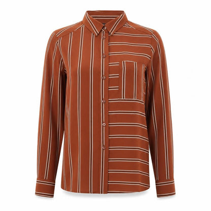 Marks and Spencer Women Brown Striped Long Sleeve Button-Up Shirt UK 10