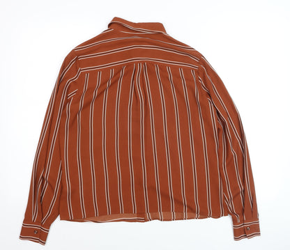Marks and Spencer Women Brown Striped Long Sleeve Button-Up Shirt UK 10