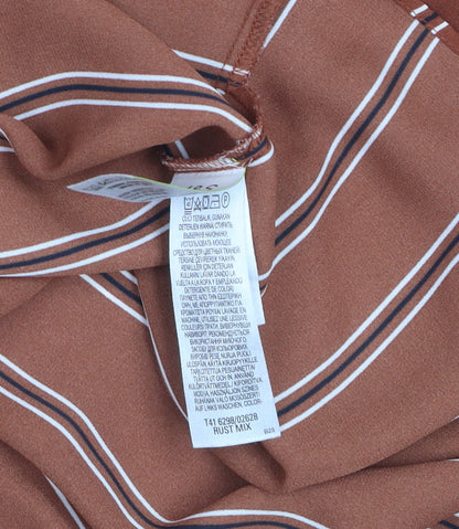 Marks and Spencer Women Brown Striped Long Sleeve Button-Up Shirt UK 10