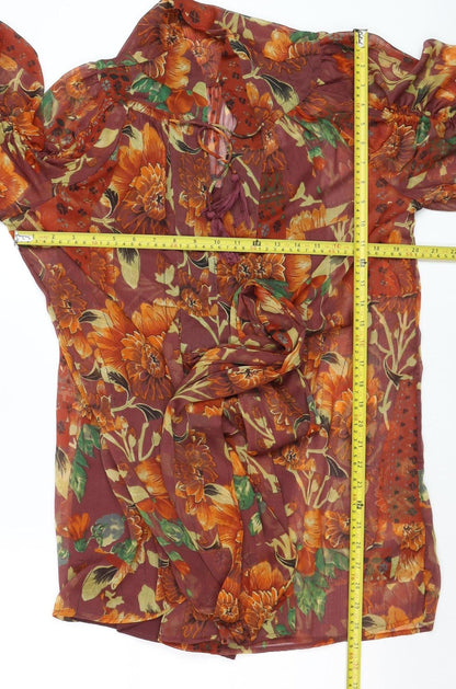 Topshop Women's Multicoloured Floral Chiffon Bohemian Blouse UK 10