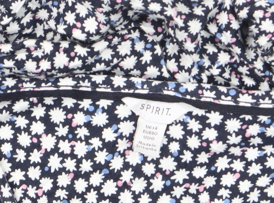 Spirit Womens Blue Floral V-Neck Tunic Blouse Size 14