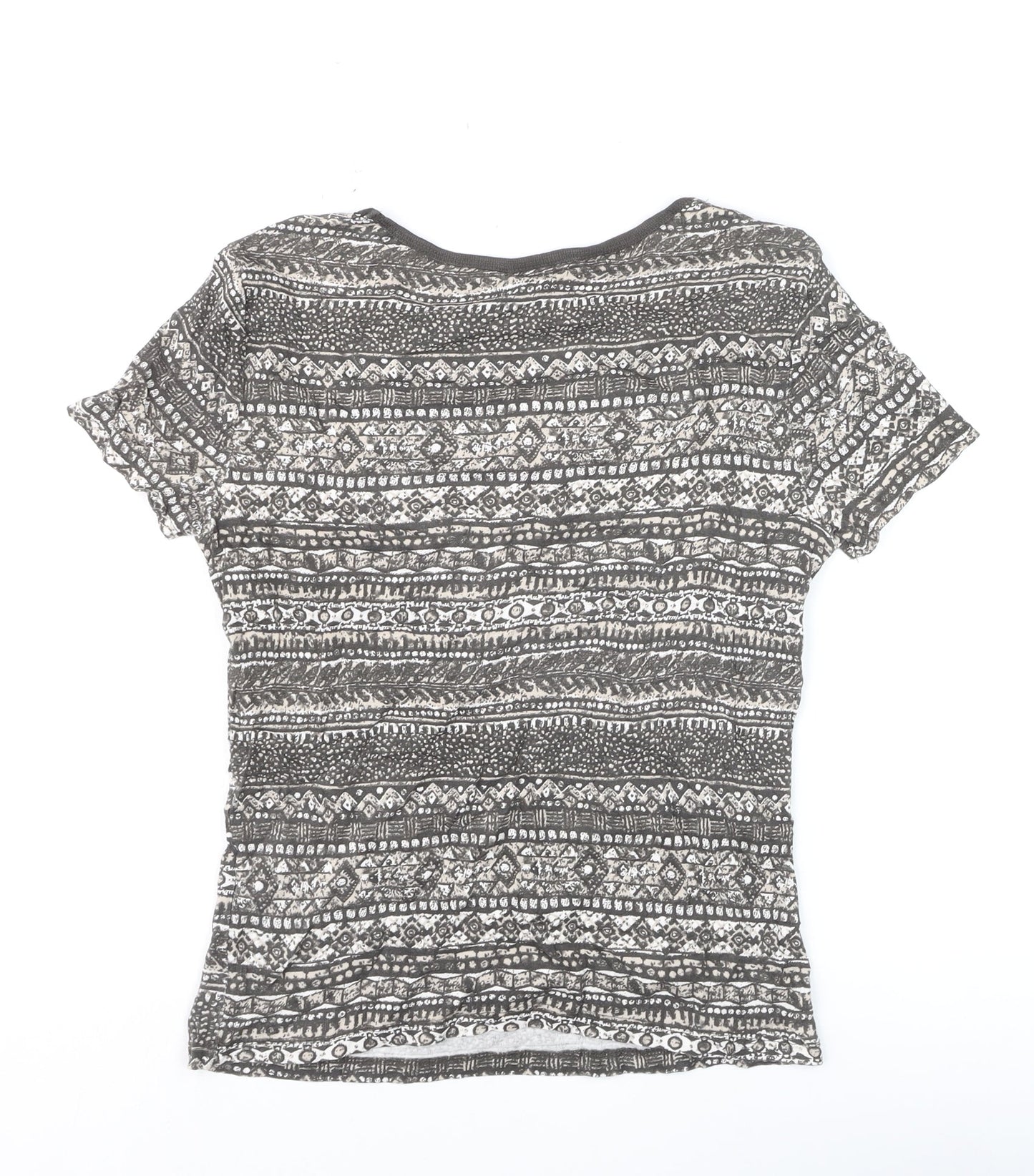 Maine New England Womens Grey Geometric T-Shirt Size 12 Short Sleeve