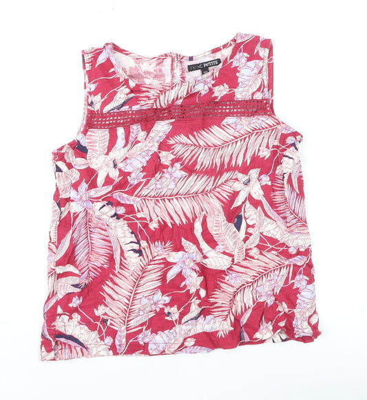 Next Petite Women's Red Floral Linen Blend Sleeveless Tunic Blouse Size 10