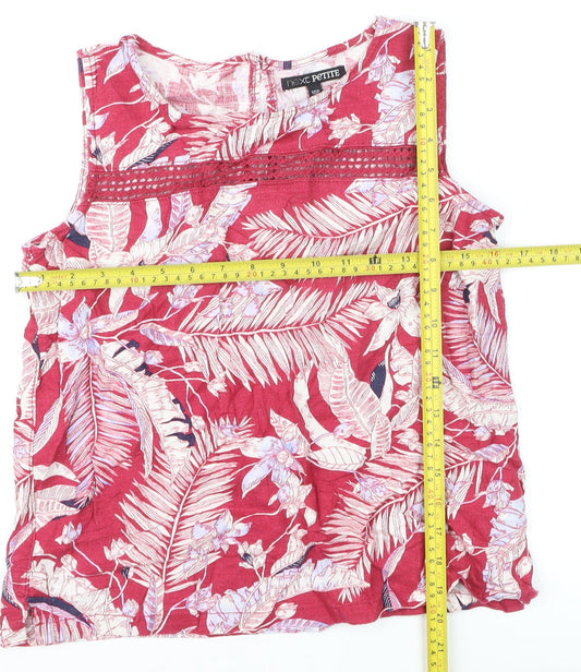 Next Petite Women's Red Floral Linen Blend Sleeveless Tunic Blouse Size 10