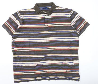 Cotton Traders Men's Dark Olive XL Striped Short Sleeve Polo Shirt