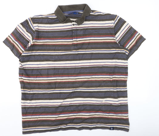 Cotton Traders Men's Dark Olive XL Striped Short Sleeve Polo Shirt