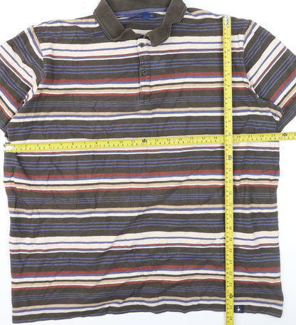 Cotton Traders Men's Dark Olive XL Striped Short Sleeve Polo Shirt