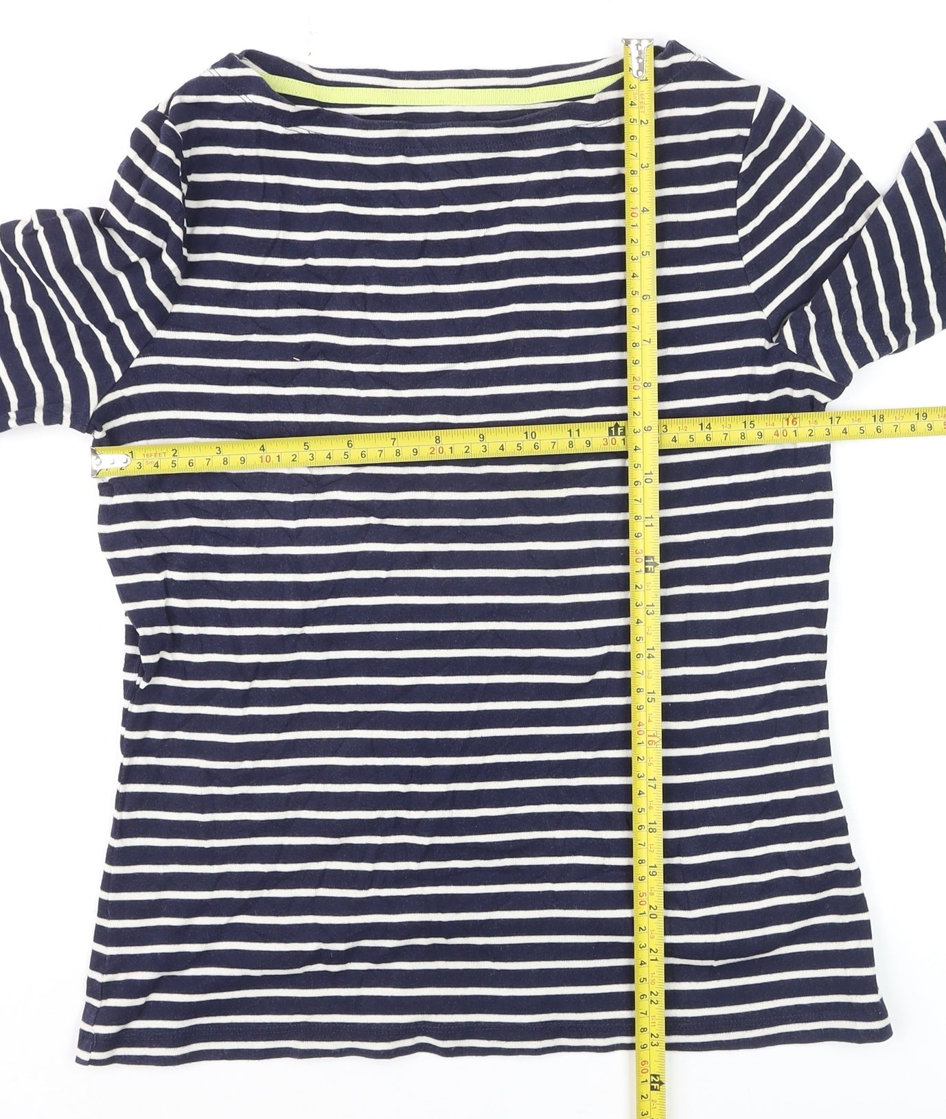 Boden Womens Blue White Striped Long Sleeve Boat Neck Cotton Top Size 16