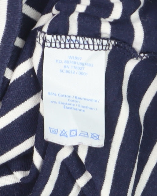 Boden Womens Blue White Striped Long Sleeve Boat Neck Cotton Top Size 16