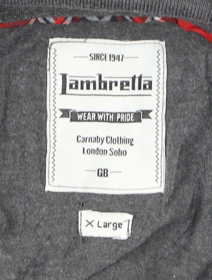 Lambretta Men’s Grey Long Sleeve Polo Shirt XL Cotton Blend