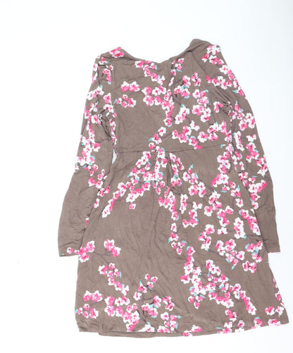 Joules Women Brown Floral A-Line Jersey Dress Size 8