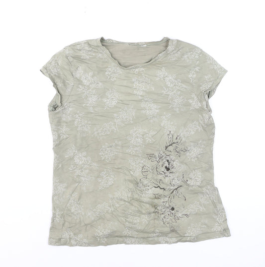 Marks and Spencer Women’s Green Floral Cotton Blend T-Shirt UK 16