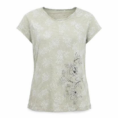 Marks & Spencer Women’s Green Floral Cotton Blend T-Shirt UK 16