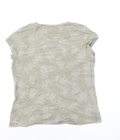 Marks and Spencer Women’s Green Floral Cotton Blend T-Shirt UK 16