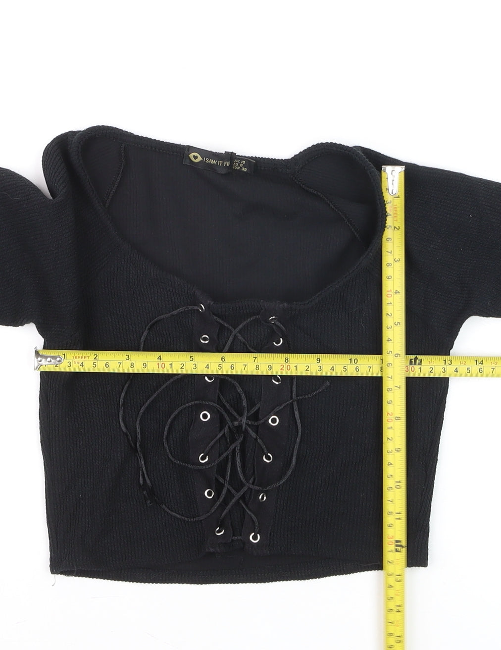 I Saw It First Women's Black Cropped Lace-Up Long Sleeve Top Size 10