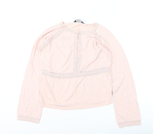 Dorothy Perkins Women’s Pink Crochet Long Sleeve Pullover Jumper Size 12