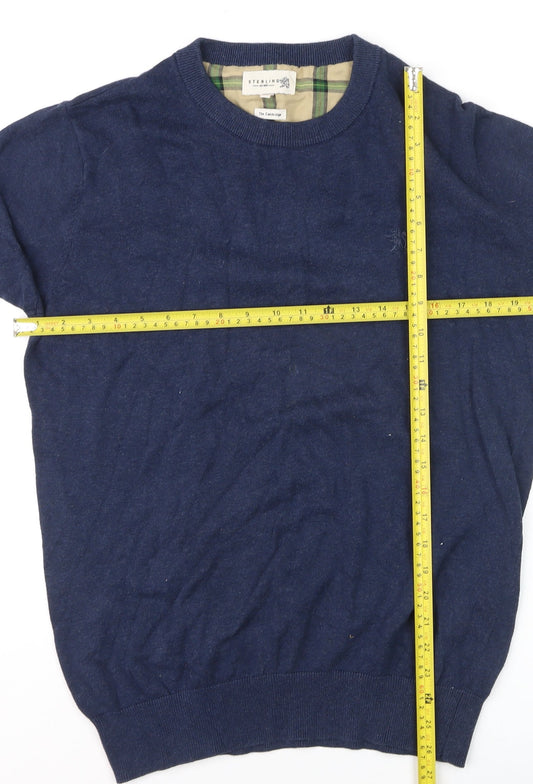 Sterling Men's Blue Cotton Crew Neck Pullover Jumper L