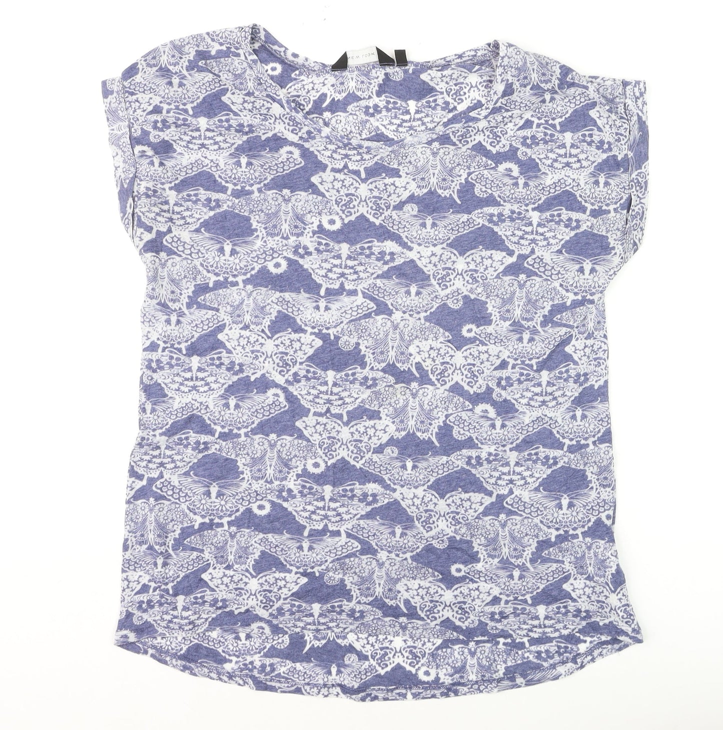 New Look Women Blue Floral Print Basic T-Shirt Size 12