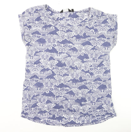 New Look Women Blue Floral Print Basic T-Shirt Size 12