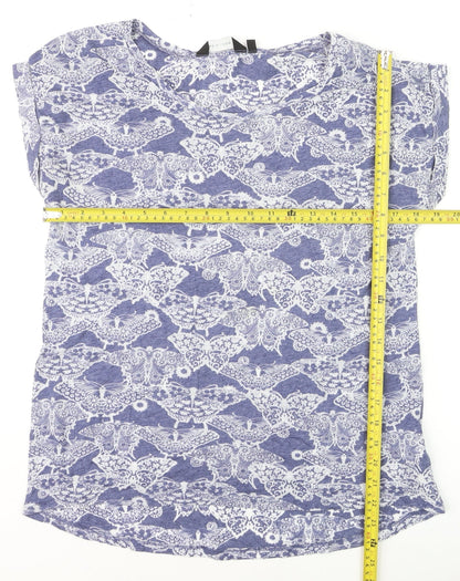 New Look Women Blue Floral Print Basic T-Shirt Size 12