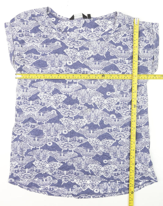 New Look Women Blue Floral Print Basic T-Shirt Size 12
