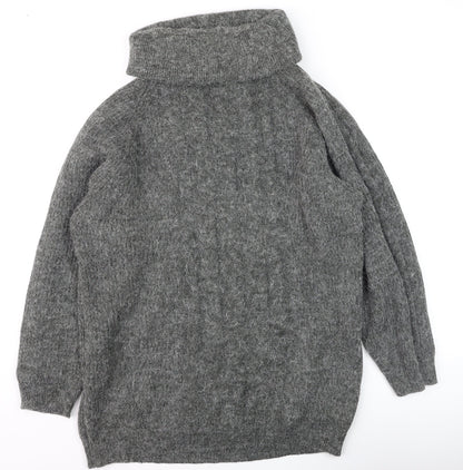 Yessica Women Grey Roll Neck Chunky Knit Wool Jumper Size 10-12