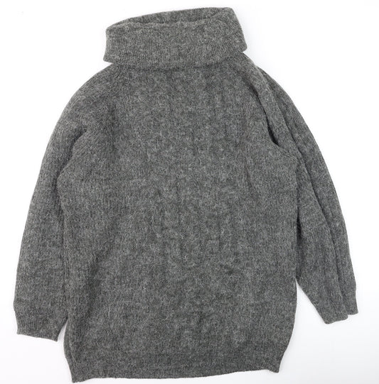 Yessica Women Grey Roll Neck Chunky Knit Wool Jumper Size 10-12