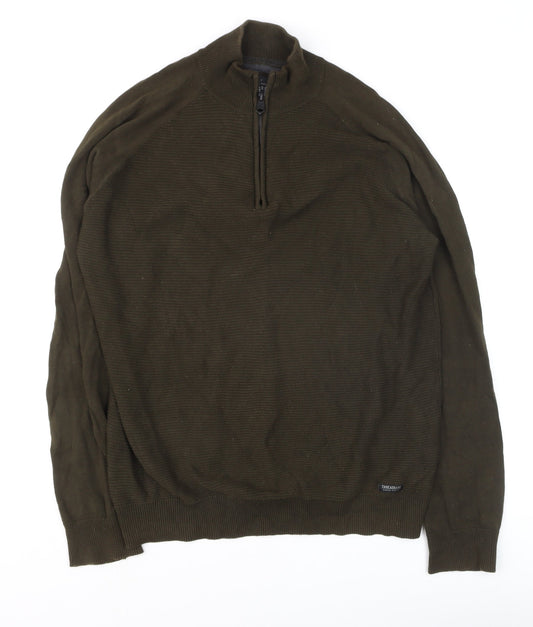 Threadbare Men's Green 1/4 Zip Cotton Jumper Size M