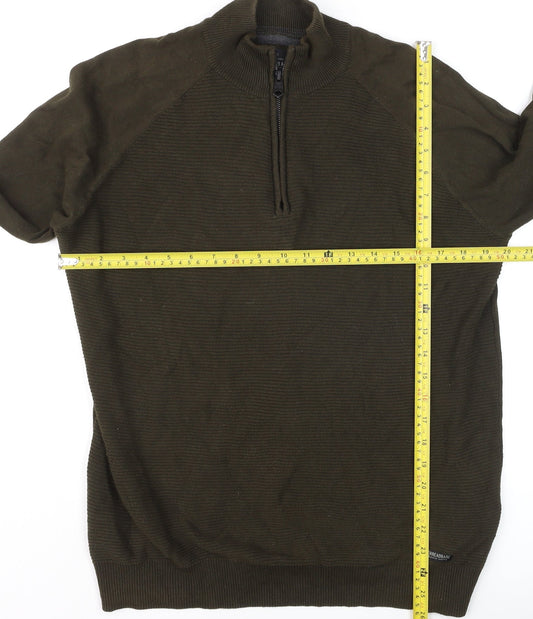 Threadbare Men's Green 1/4 Zip Cotton Jumper Size M