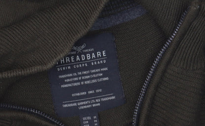 Threadbare Men's Green 1/4 Zip Cotton Jumper Size M